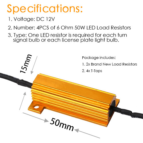 Dos resistencias de carga de 50W 6ohmKit Stop Flicker Error Code y CANBUS Fix
