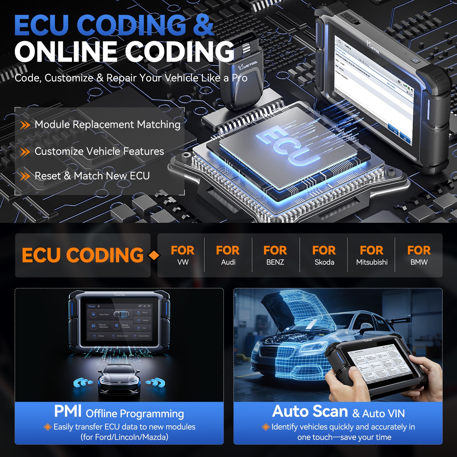 VDIAGTOOL VD70S Bidirectional Diagnostic Tool OBD2 Scanner 39+ Reset Full System