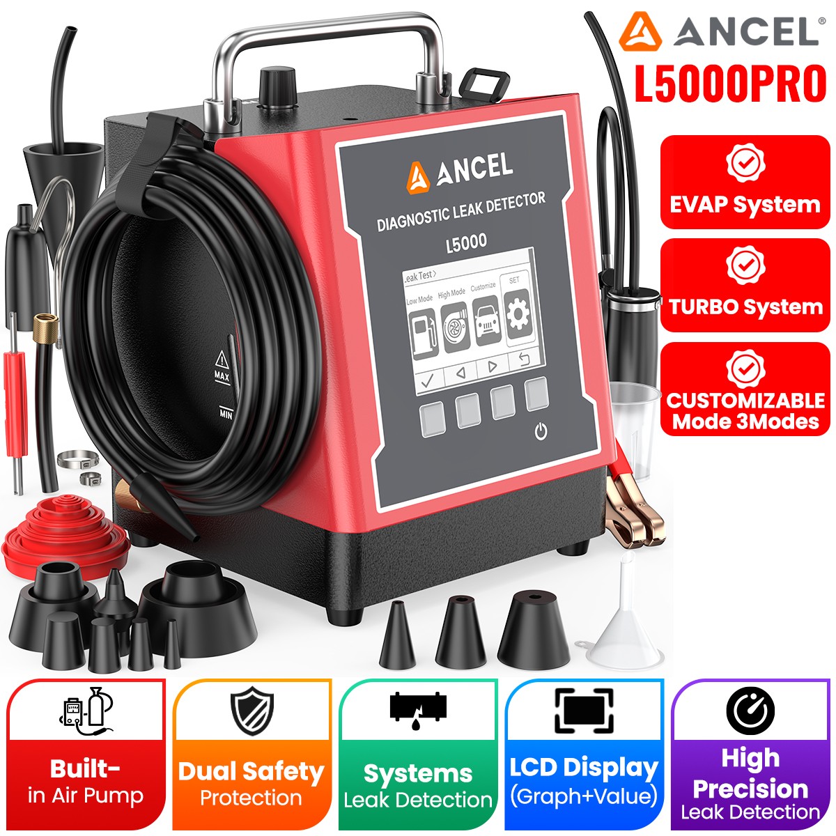 Ancel L5000 EVAP Smoke Machine Leak Tester Dual Mode Diagnostic Turbo System Kit