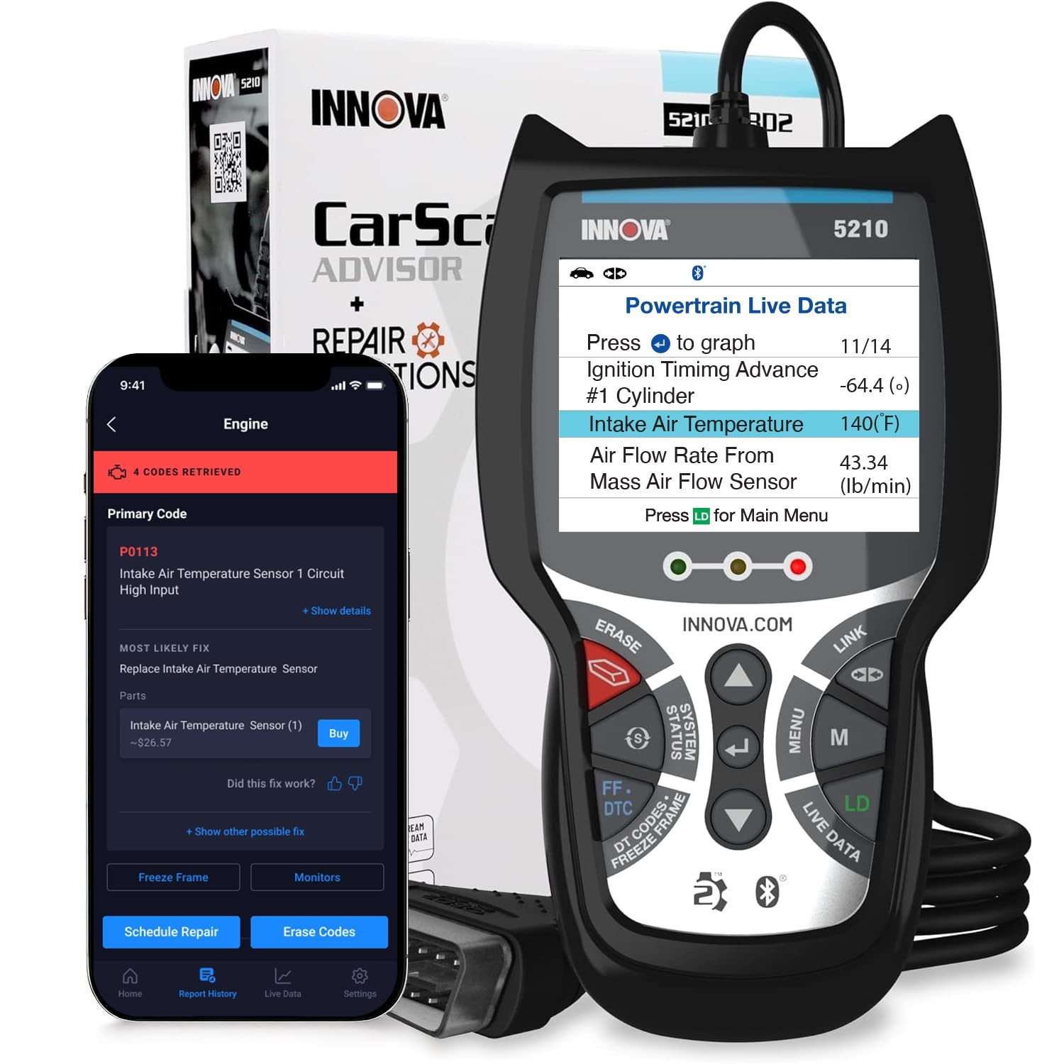 Innova 5210 OBD2 Scanner & Engine Code Reader, Battery Tester, Live Data,…