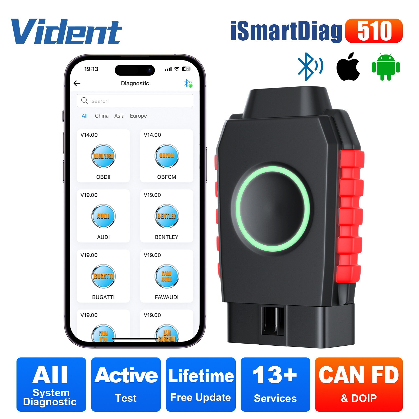 Vident iSmartDiag510 All System OBD2 Scanner Bi-Directional Diagnostic Tool DOIP