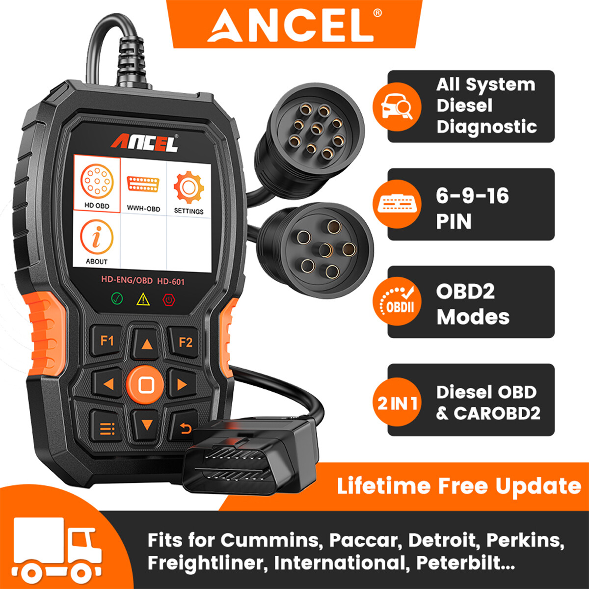 Ancel HD601 Heavy Duty Truck Scanner Full System Engine Diagnostic OBD Scan Tool