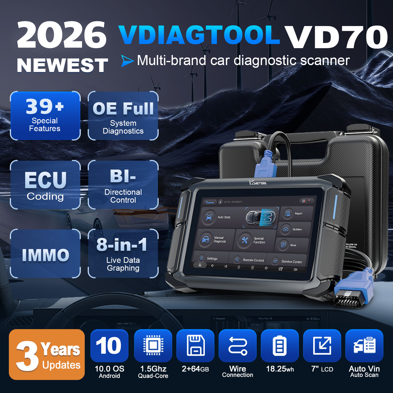 VDIAGTOOL VD70 Bidirectional Scan Tool OBD2 Scanner Diagnostic Tool ECU Coding