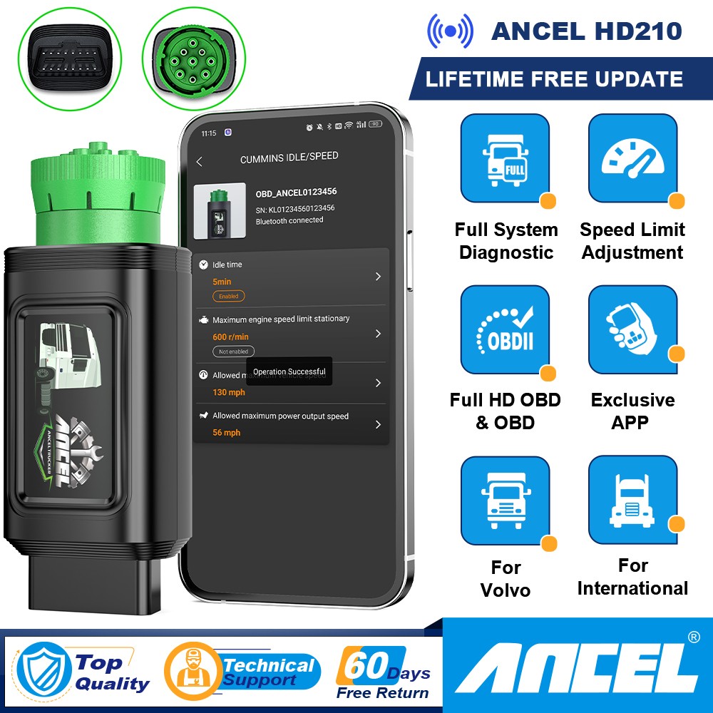 Bluetooth OBD2 Scanner for Volvo & International Heavy Duty Truck Speed Limit