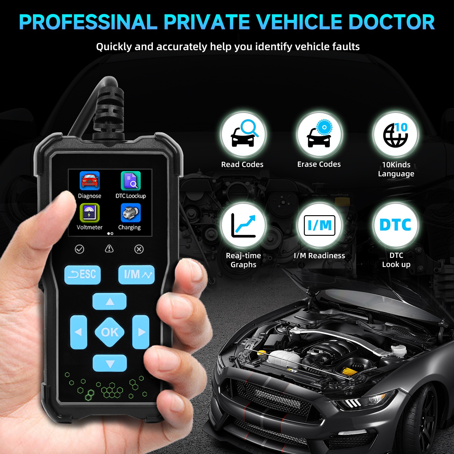 AT100 Classic Enhanced Universal OBD II Scanner Car Engine Fault Code Read NEW