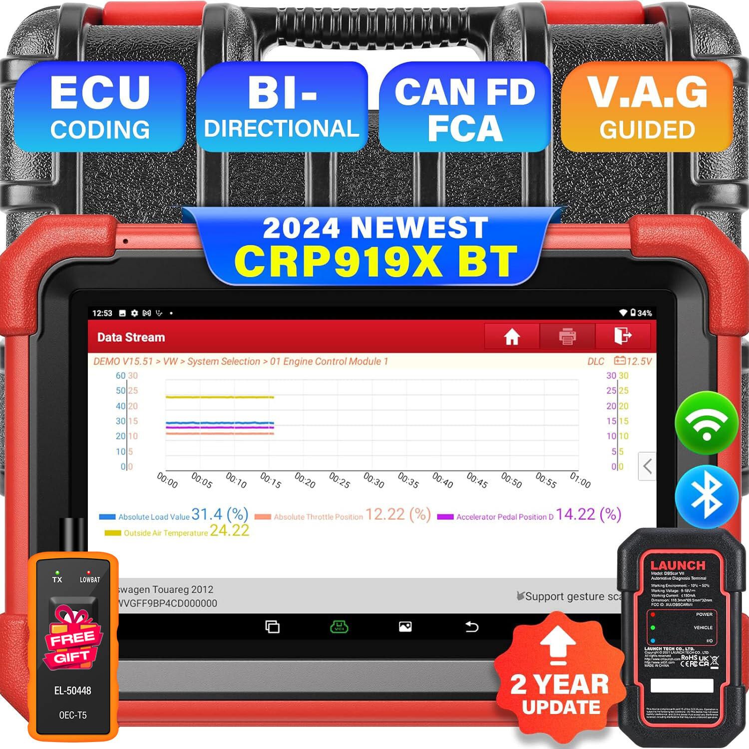 LAUNCH X431 CRP919X BT OBD2 Scanner Bidirectional Diagnostic Tool ECU Coding