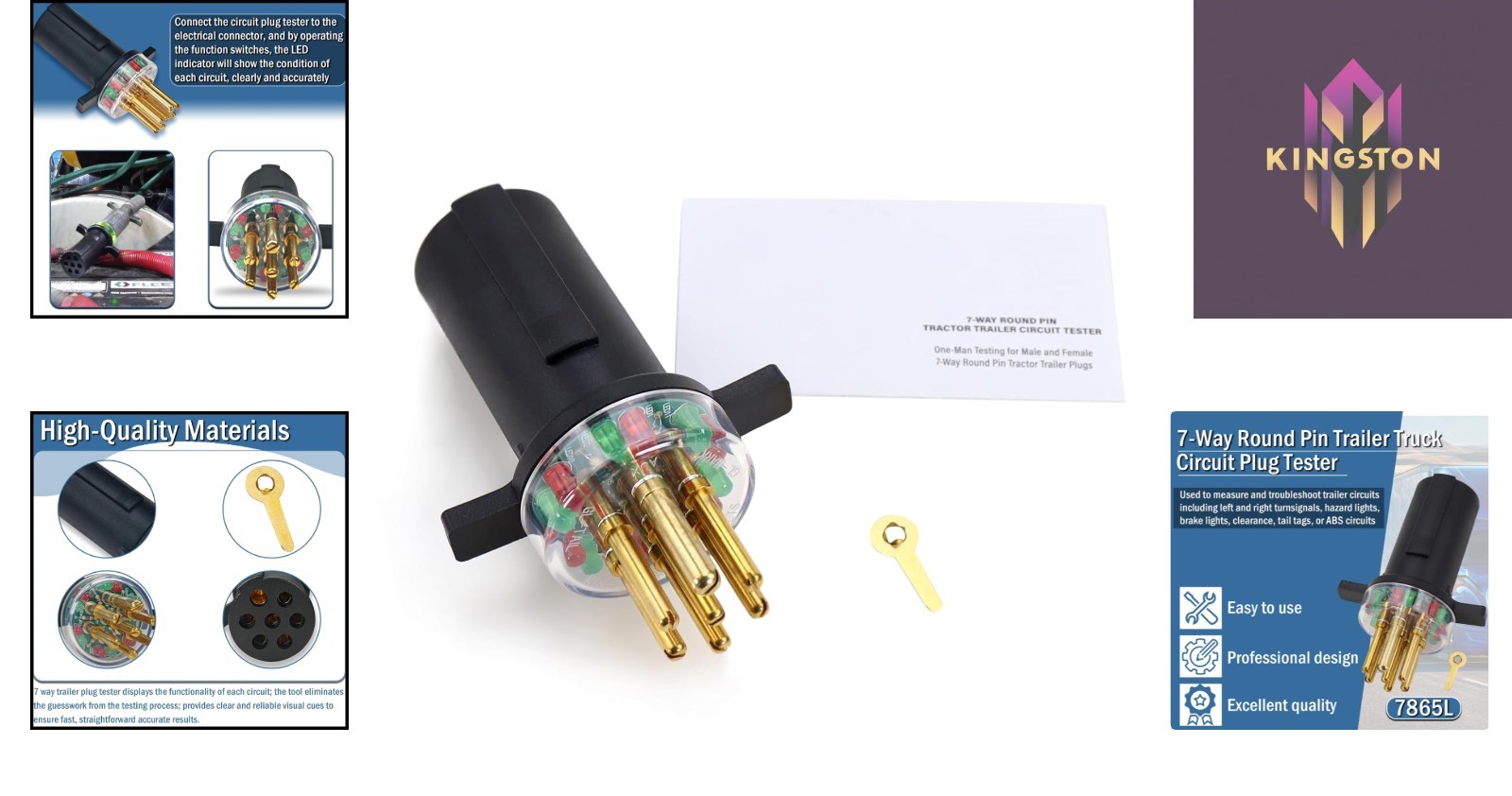 7-Way Round Pin Trailer Light Tester with LED Indicator for Fast Troubleshooting