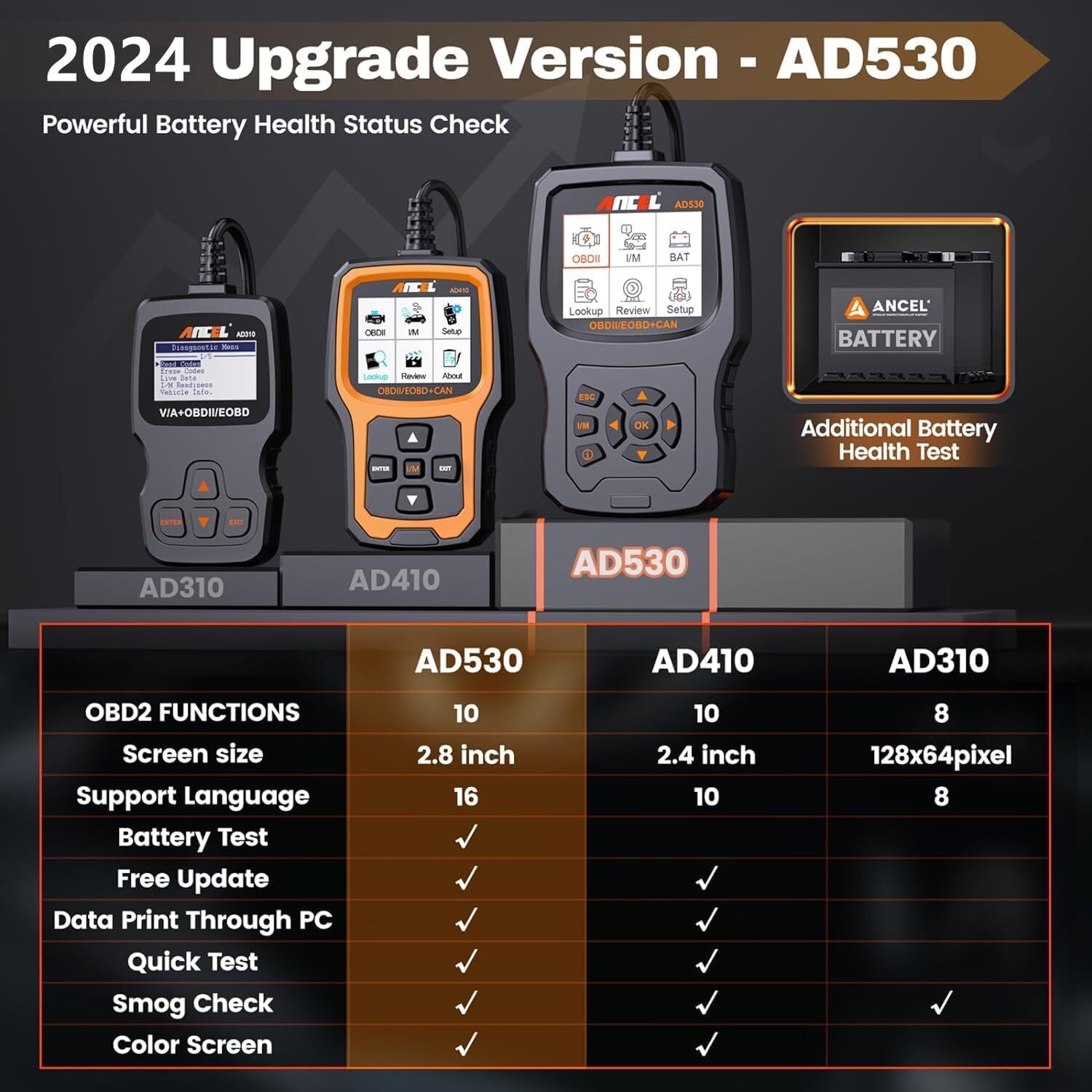 ANCEL AD530 Universal Check Engine OBD2 Scanner with Protective Case Storage Bag