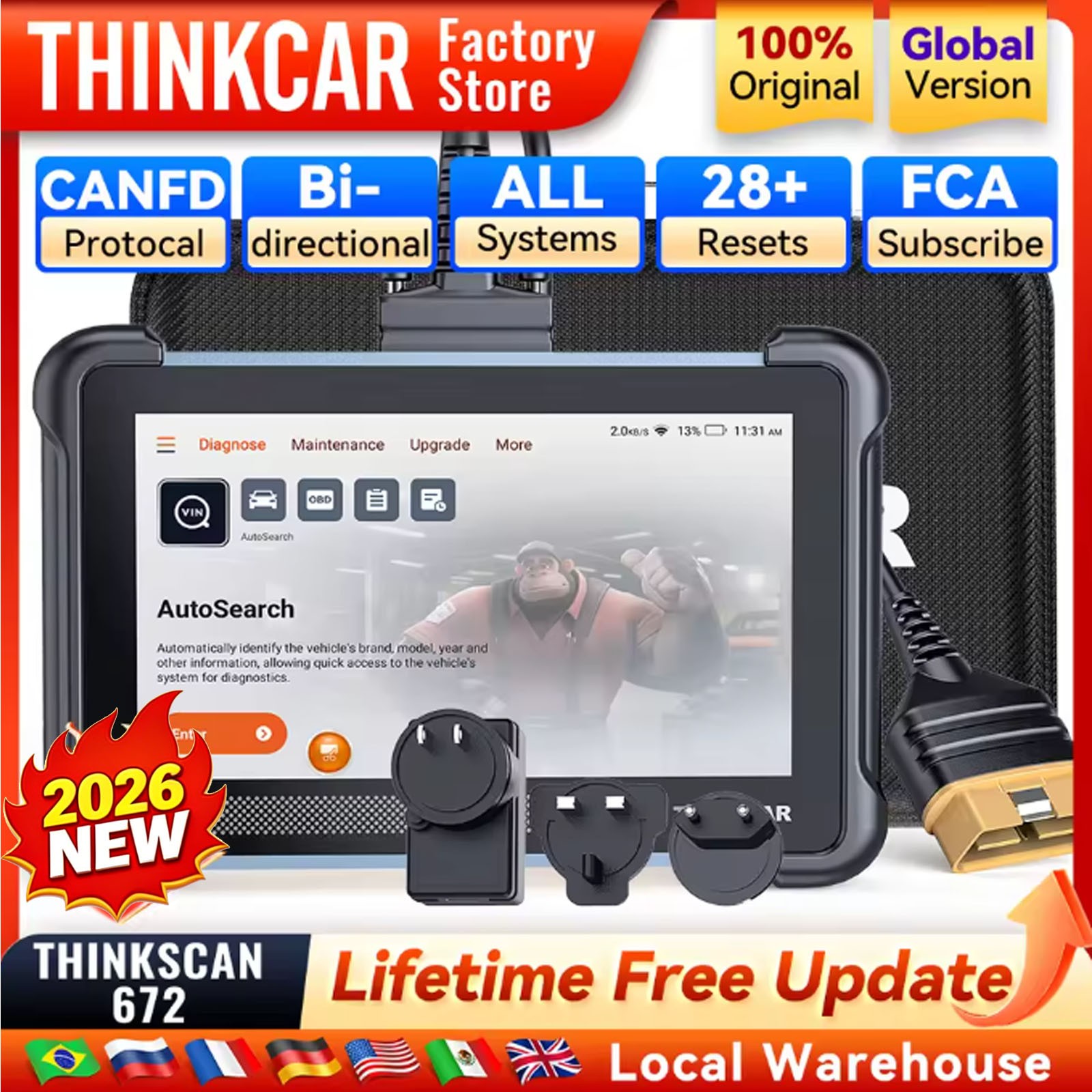 ⭐THINKSCAN 672 OBD2 Scanner Full System CANFD Auto Bidirectional Diagnostic Tool