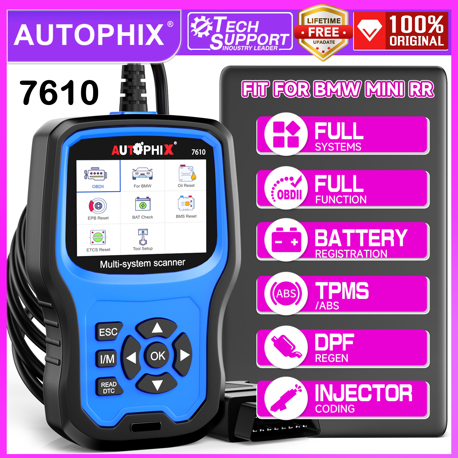 Autophix 7610 Scanner Oil EPB DPF Reset All System Diagnostics Code Reader Test