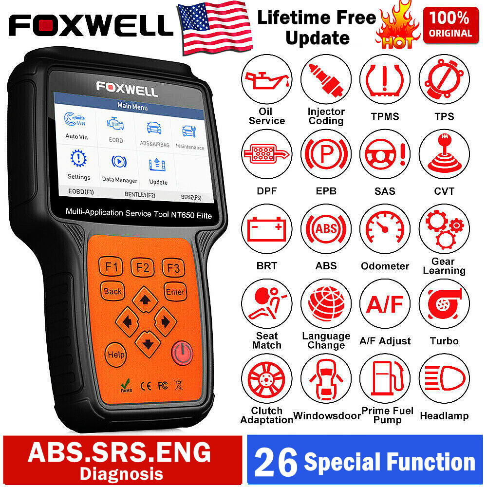 Automotive OBD2 Scanner Diagnostic Tool ABS SRS BRT DPF Injector TPMS EPB Reset