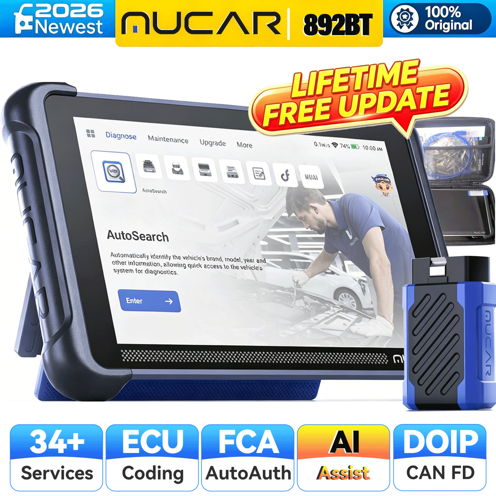 MUCAR 892BT ECU Coding Scanner MUAI-Assist Diagnostic CANFD&DOIP 35+Service FREE