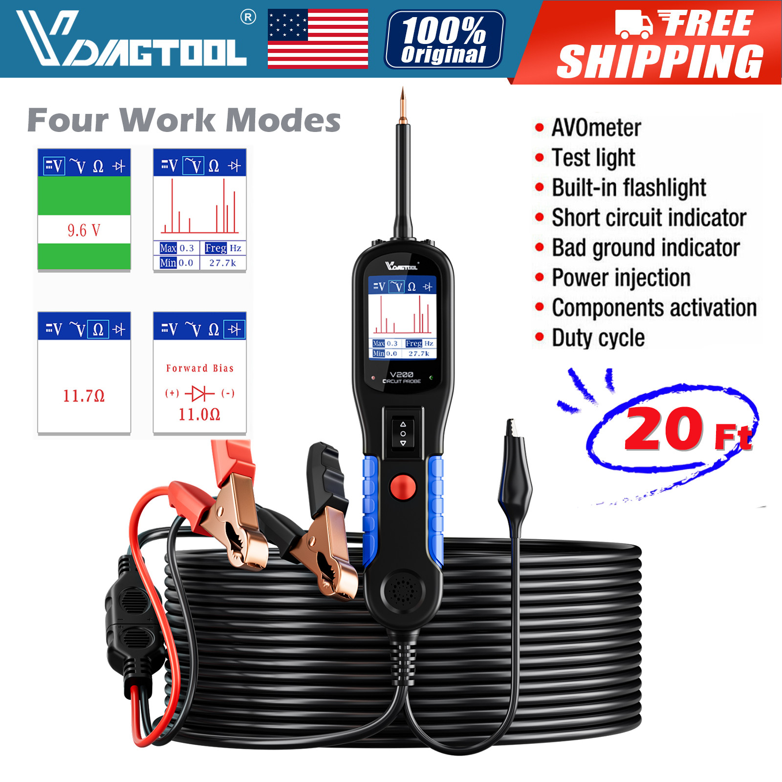 V200 12V/24V Automotive Electrical Circuit Probe Tester PowerScan Tool AVOmeter