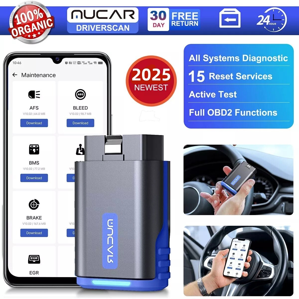 MUCAR DriverScan OBD2 Scanner Active Test Auto Diagnosis Full System 15 Reset