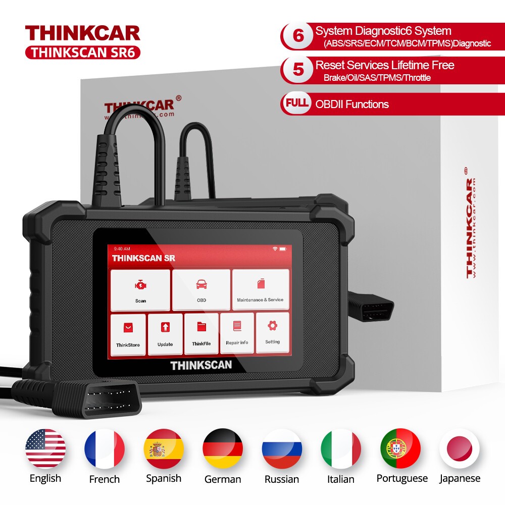 THINKCAR SR6 6-System Diagnostic Scanner Full OBD2 Scan Tool Oil/SAS/TPMS 5Reset