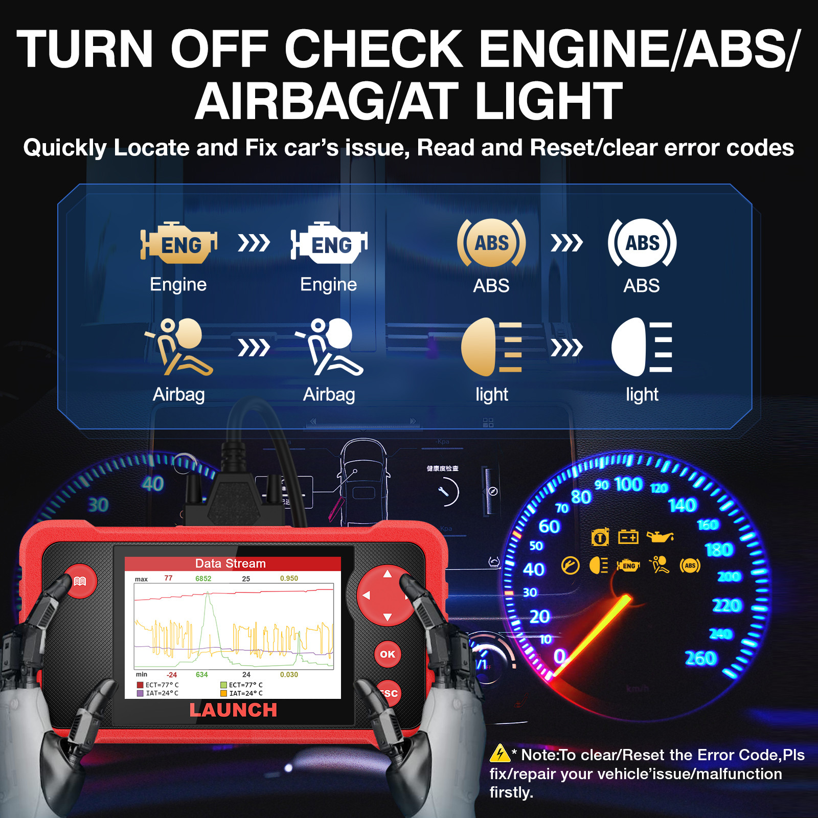 LAUNCH CRP123 V2.0 OBD2 Scanner 4 Systems Code Reader Diagnostic Tool Oil reset