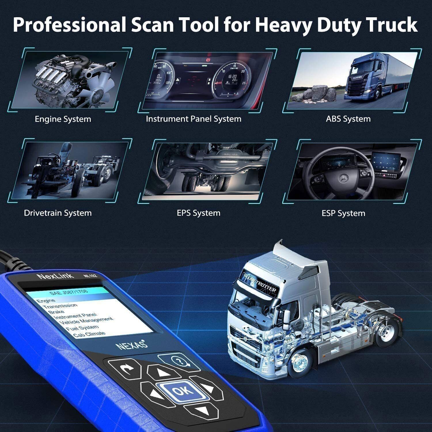 NEXAS NL102 Heavy Duty Diesel Truck Diagnostic Tool OBD2 Scanner HD Code Reader