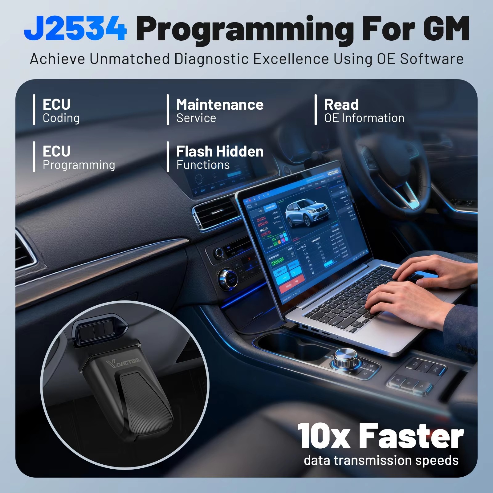 VDIAGTOOL D501 OBD2 Scanner Active Test Car Diagnostic Tools Auto VIN J2534 FCA