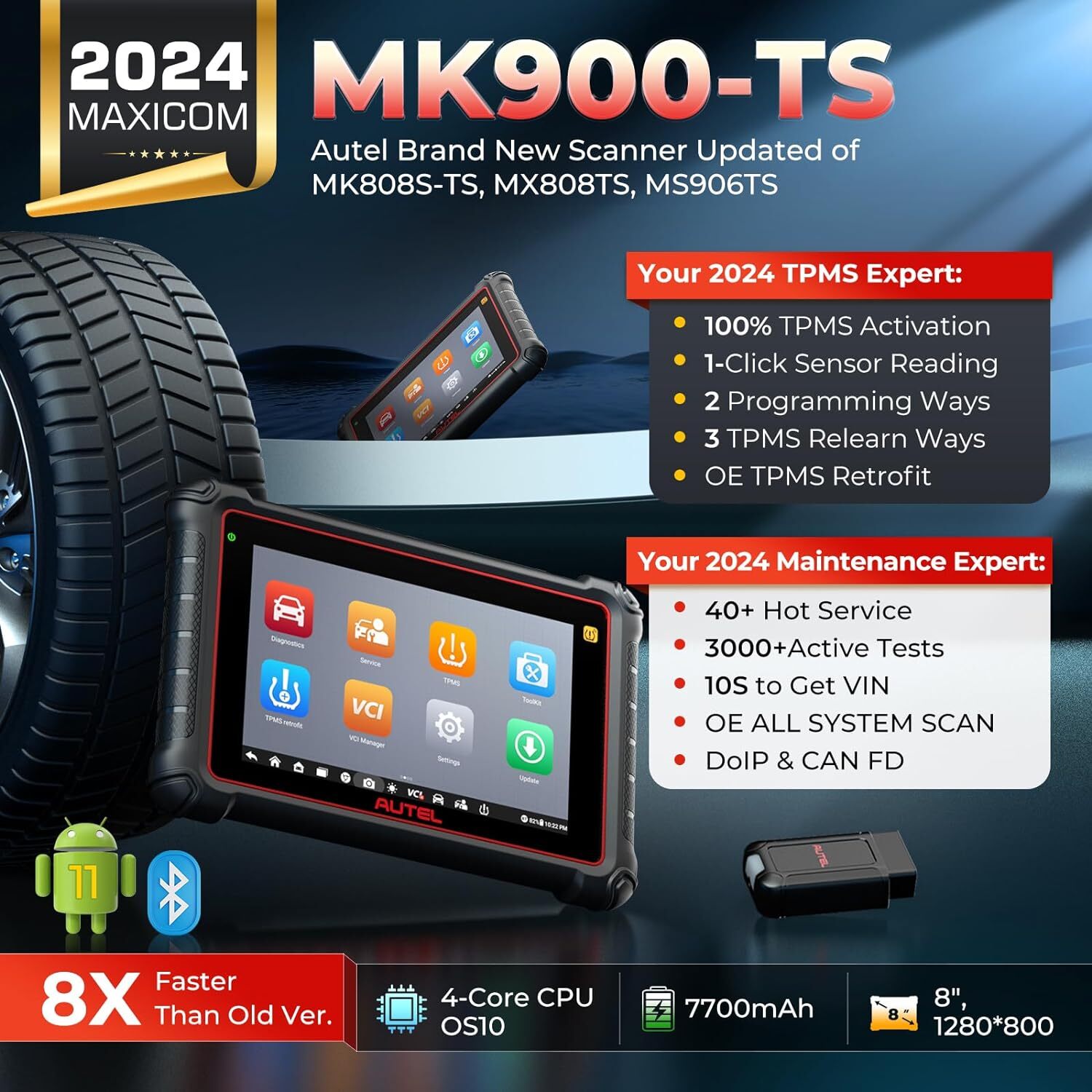 2024 Autel Maxicom MK900-TS TPMS All System Diagnostic Scanner Tool Android 11.0