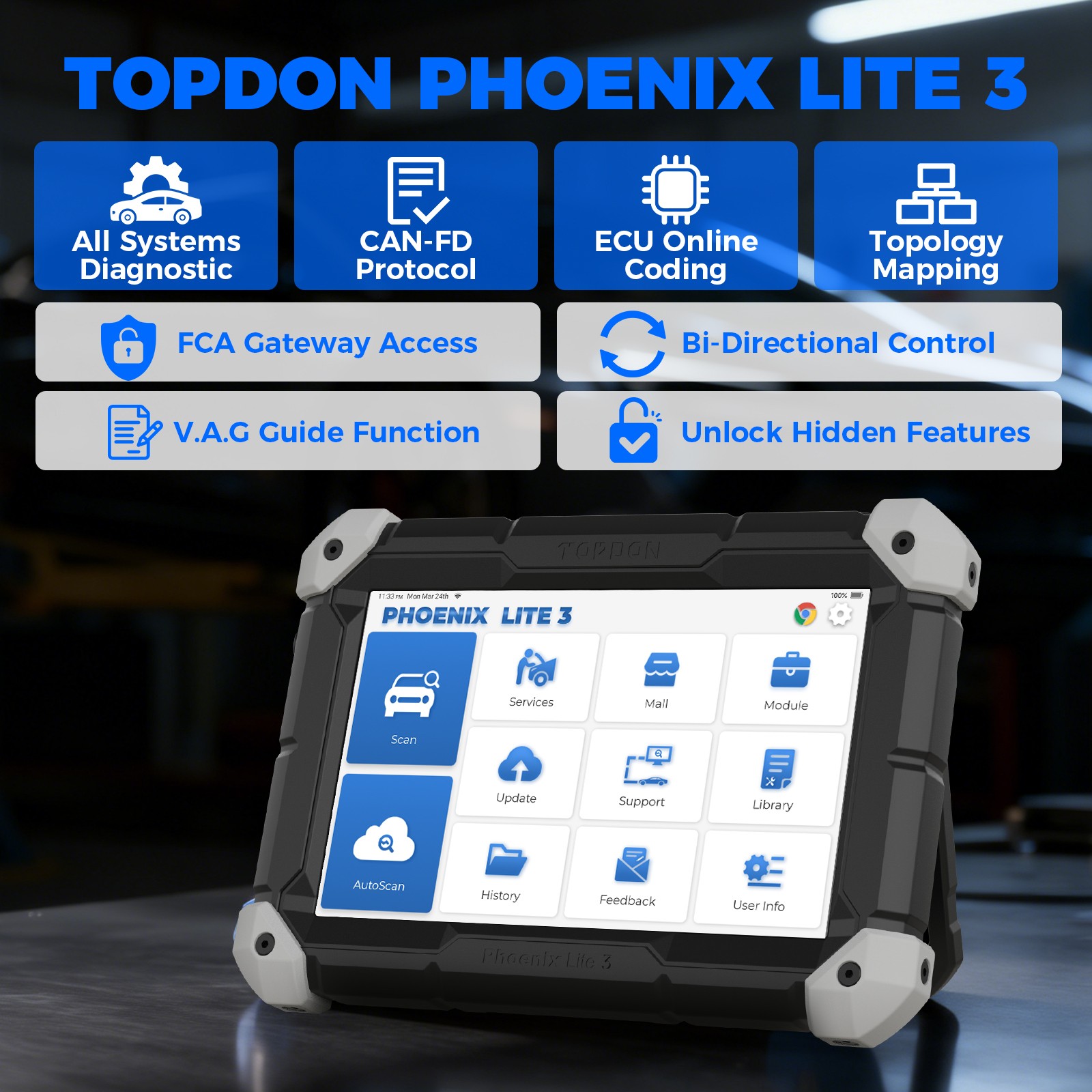 TOPDON Phoenix Lite 3 Professional Garage Tool,All Key Lost Matching Function