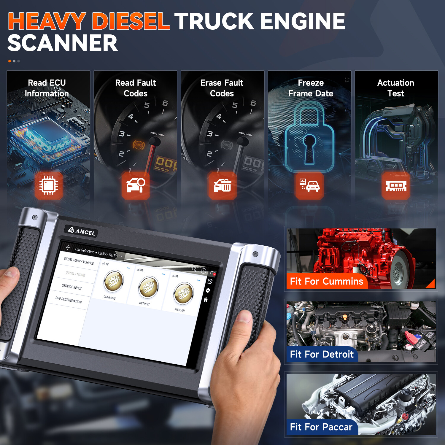 ANCEL HD8000 Diesel Heavy Duty Truck Diagnostic Tool OBD2 Scanner Oil DPF Regen