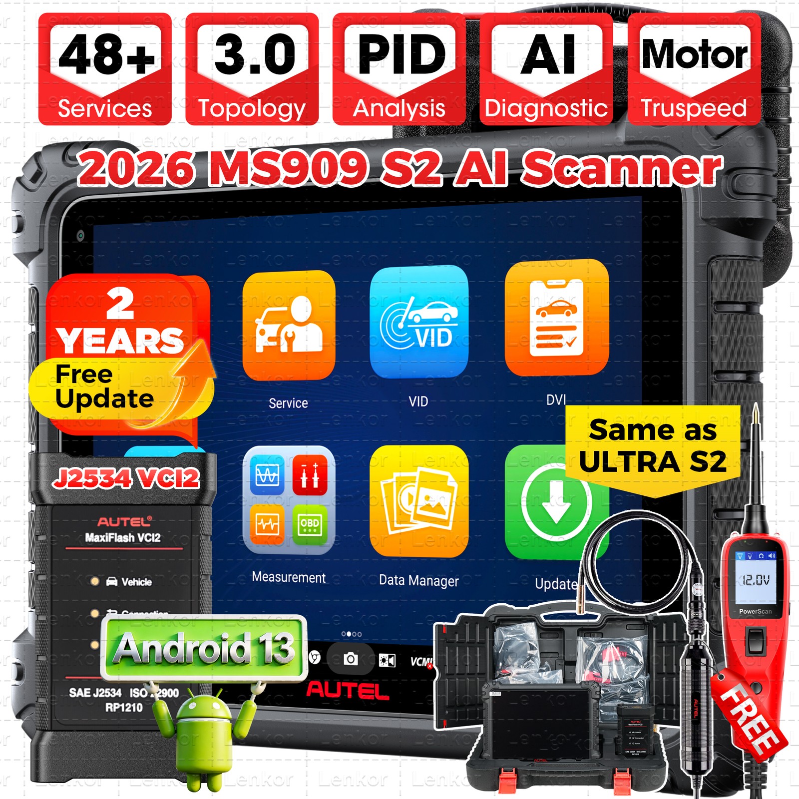 Autel MaxiSys MS909 S2 Scanner Same as Ultra S2 Up MS Ultra MS909 Topology 3.0