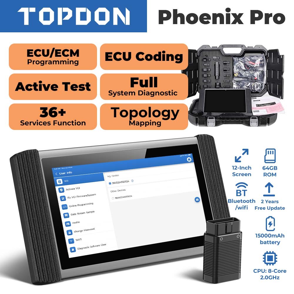 Topdon Phoenix PRO Auto Full Diagnostic Key Coding Bidirectional Scanner Program
