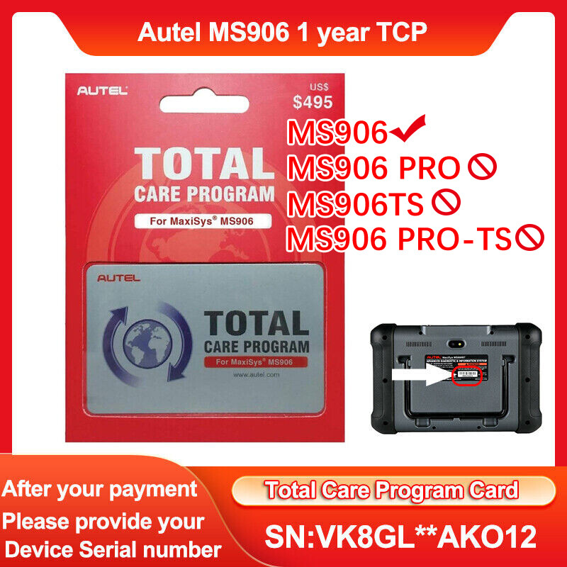 AUTEL MS906 12-month UPDATE 1 YEAR SOFTWARE UPDATE Service FOR MAXISYS MS906