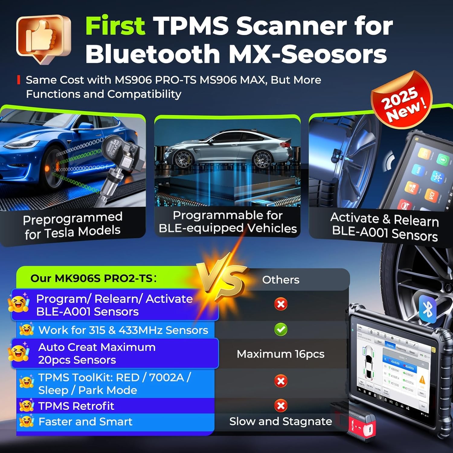 2023 Autel Maxisys MS906Pro-TS Complete TPMS Diagnostic Scanner KEY Coding Tool