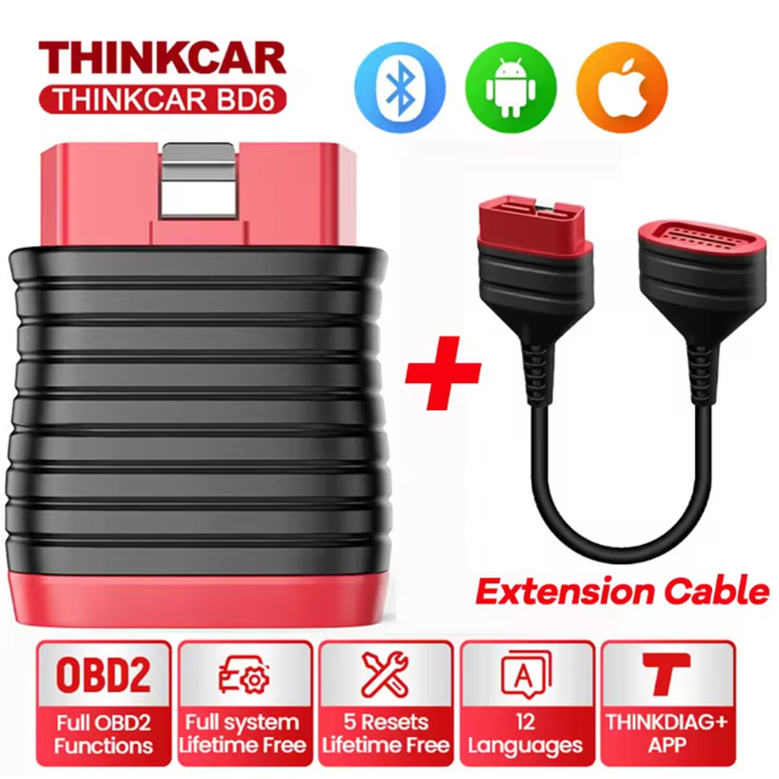 2026 Thinkcar BD6 Car OBD2 Scanner Full System Diagnostic Tool + Extension cable