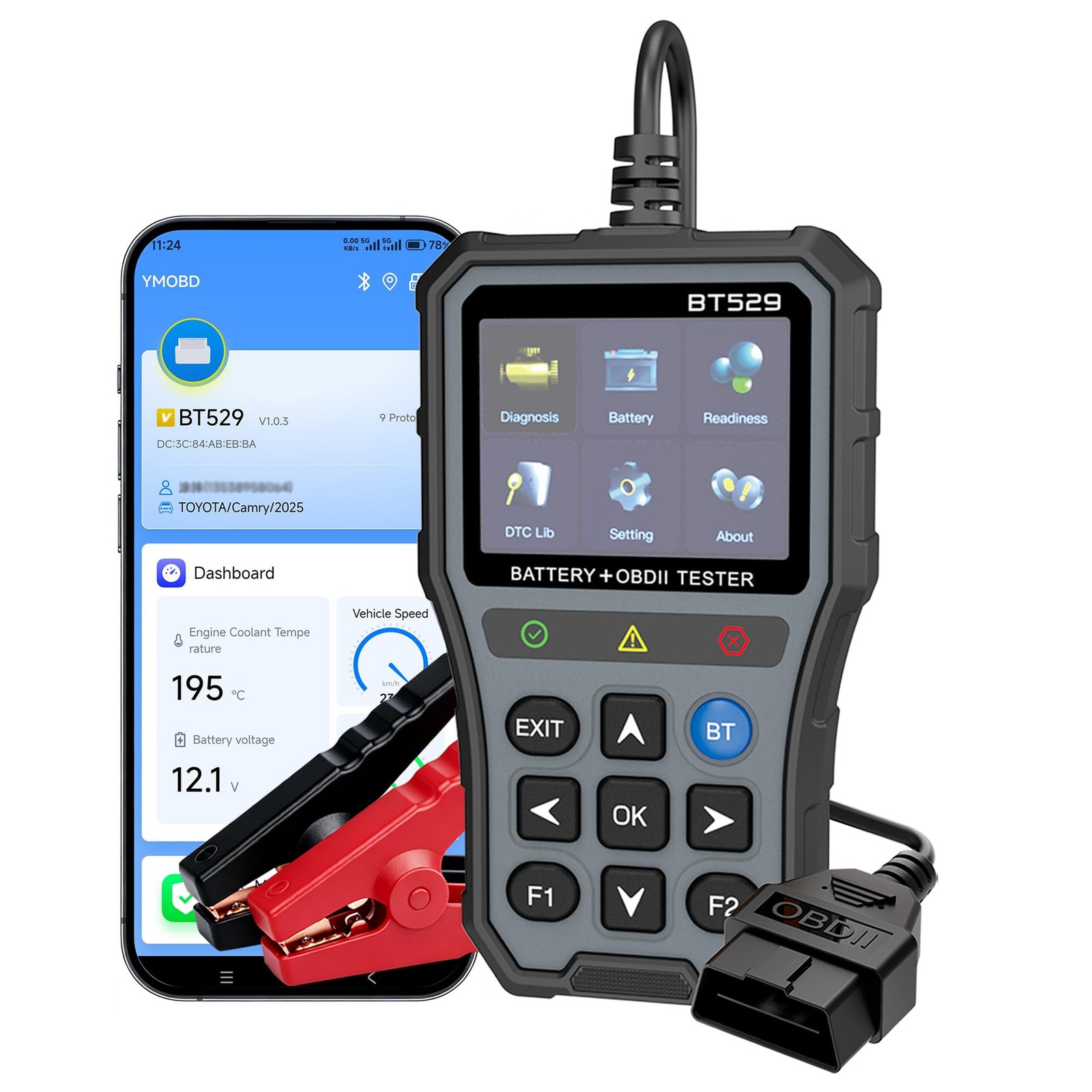 NOVEINN OBD2 Scanner Bluetooth, Check Engine Code Reader Scan Black and Gray
