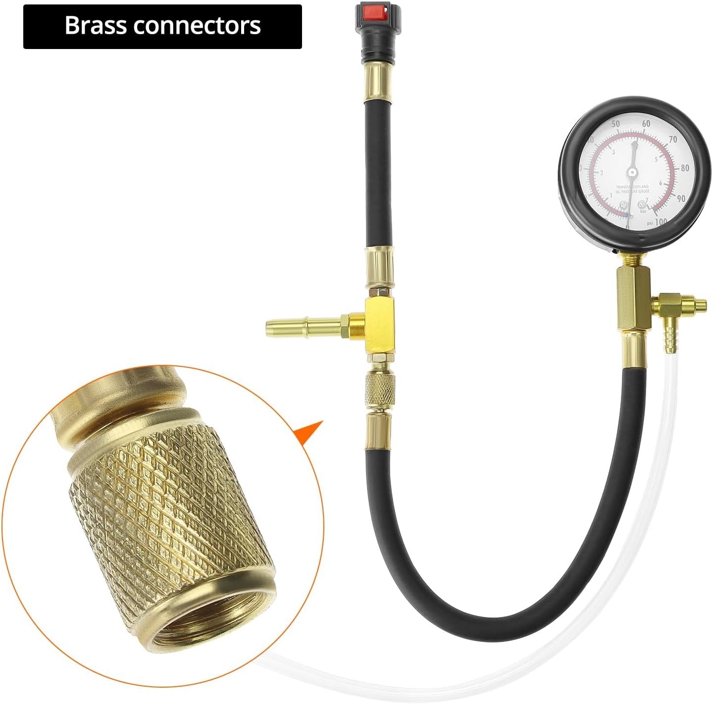 Brass-Fit Fuel Pressure Kit for Engines: 0-7 Bar / 0-100 PSI with Adapters