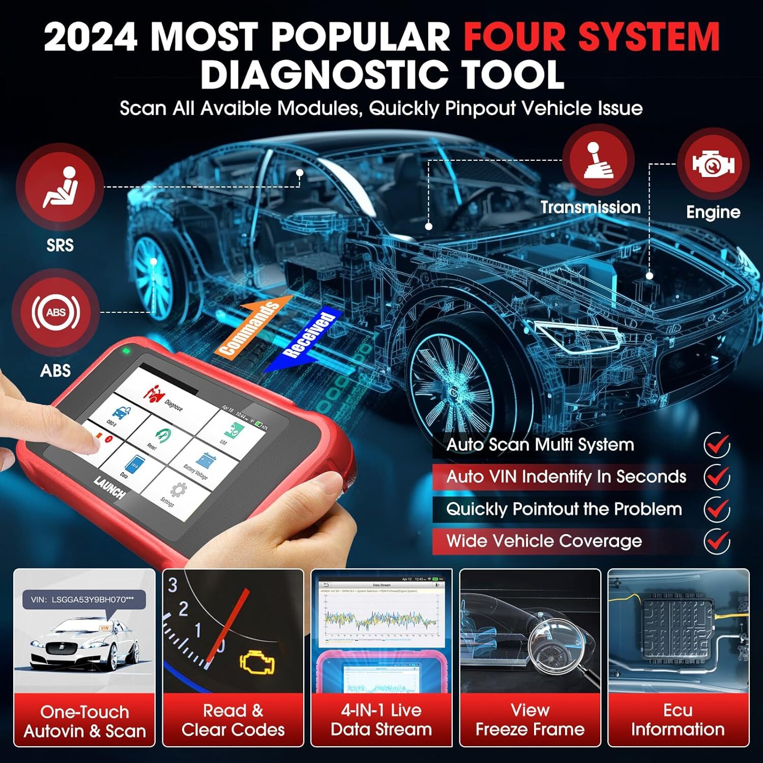 LAUNCH CRP123E Car OBD2 Scanner Code Reader Check Engine ABS SRS Diagnostic Tool