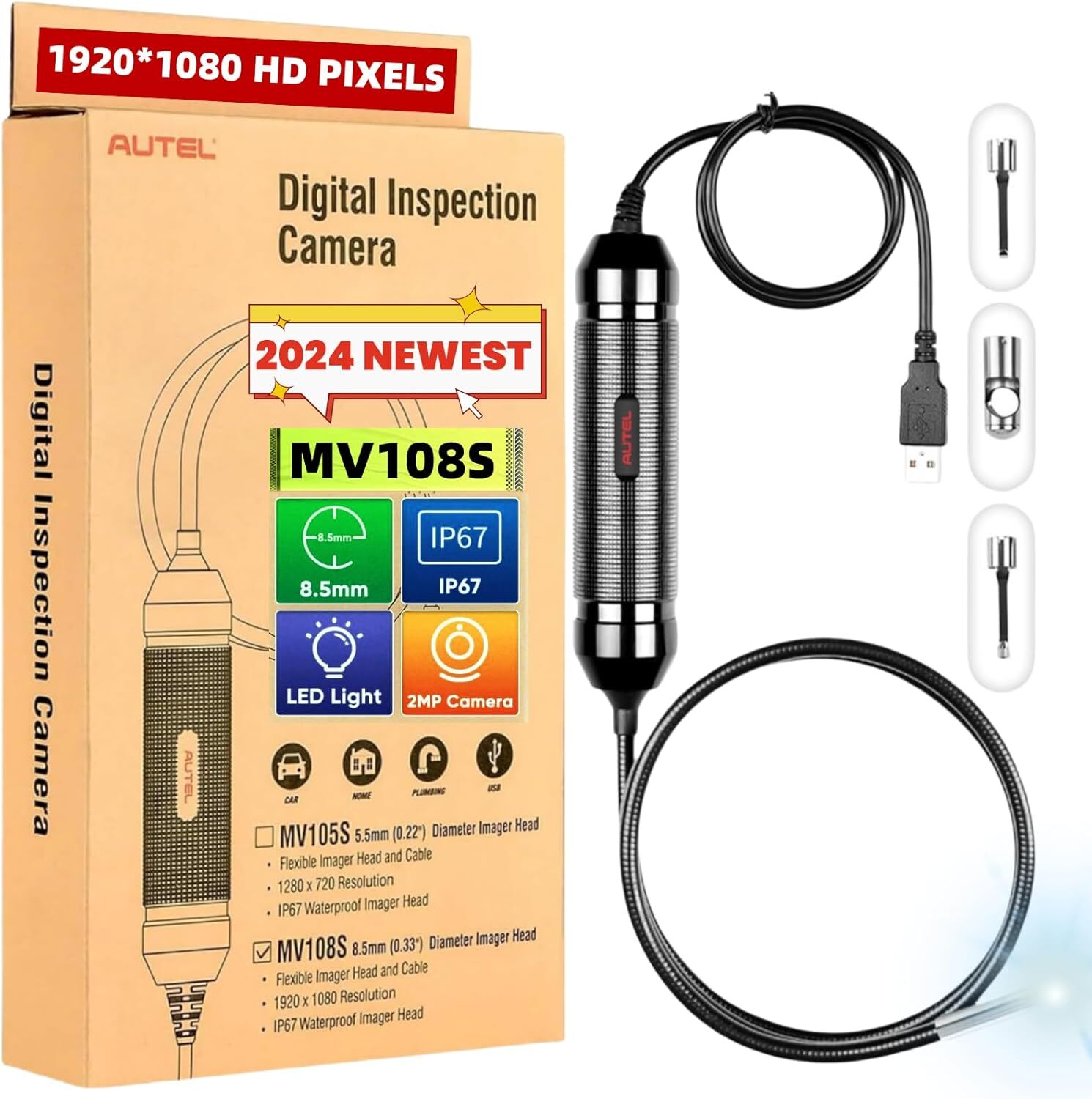 2026 Autel MaxiVideo MV108S 8.5mm Diameter Digital Inspection Camera Video Scope