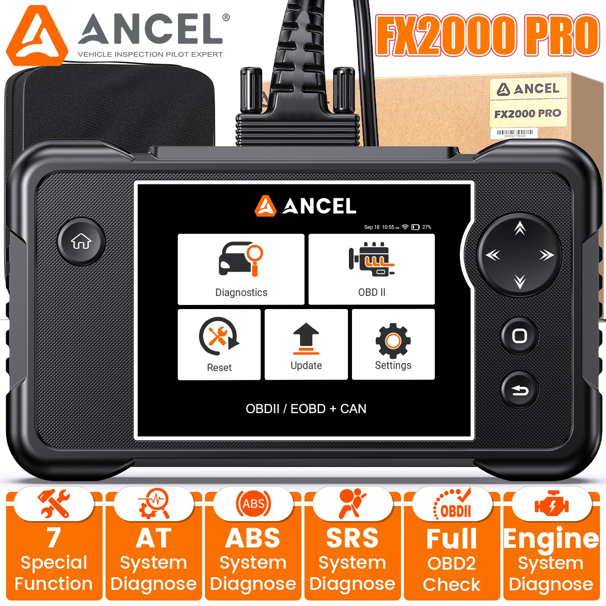 ANCEL FX2000 PRO OBD2 Scanner Diagnostic Tool Check Engine ABS SRS TCM +7 Resets