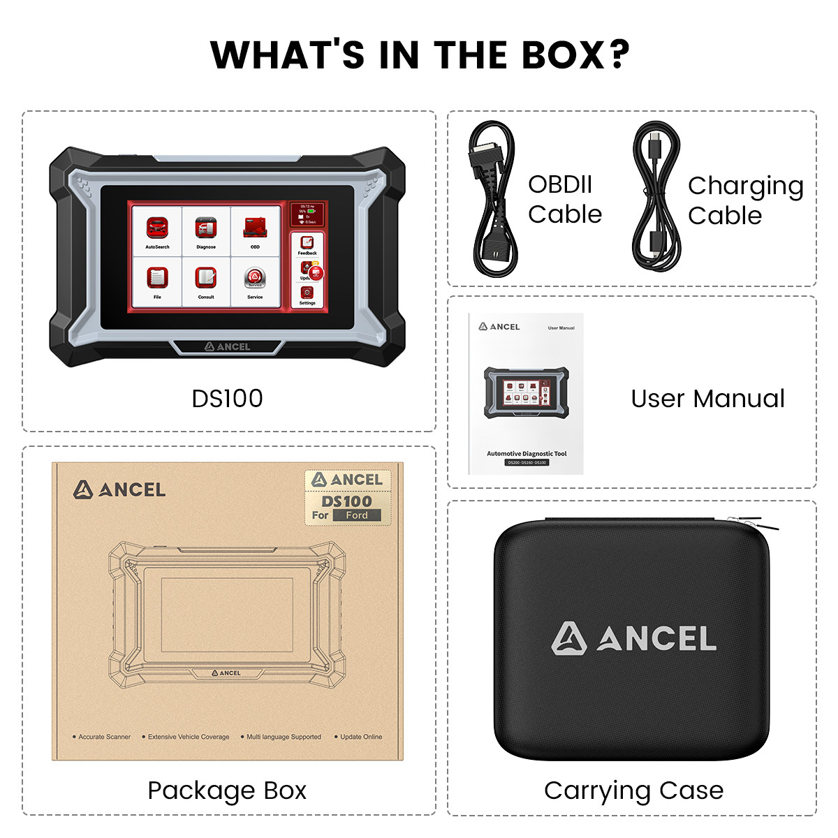 ANCEL DS100 OBD2 Scanner Car Engine ABS SRS AT Diagnostic Tool OIL BMS EPB Reset