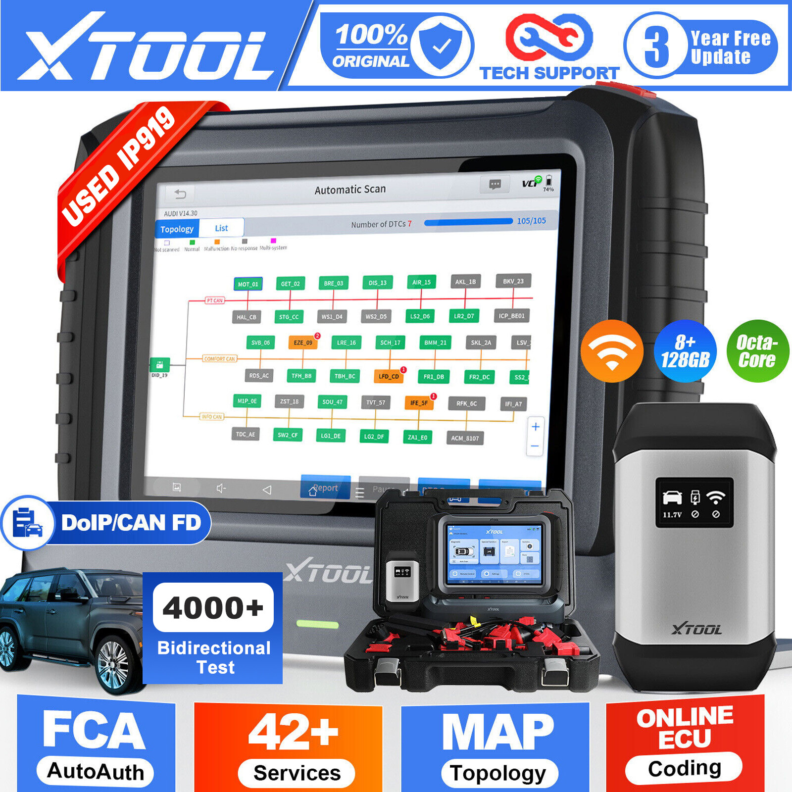 XTOOL IP919 Bidirectional Scanner Auto Diagnostic Tool Topology Mapping 42+Reset