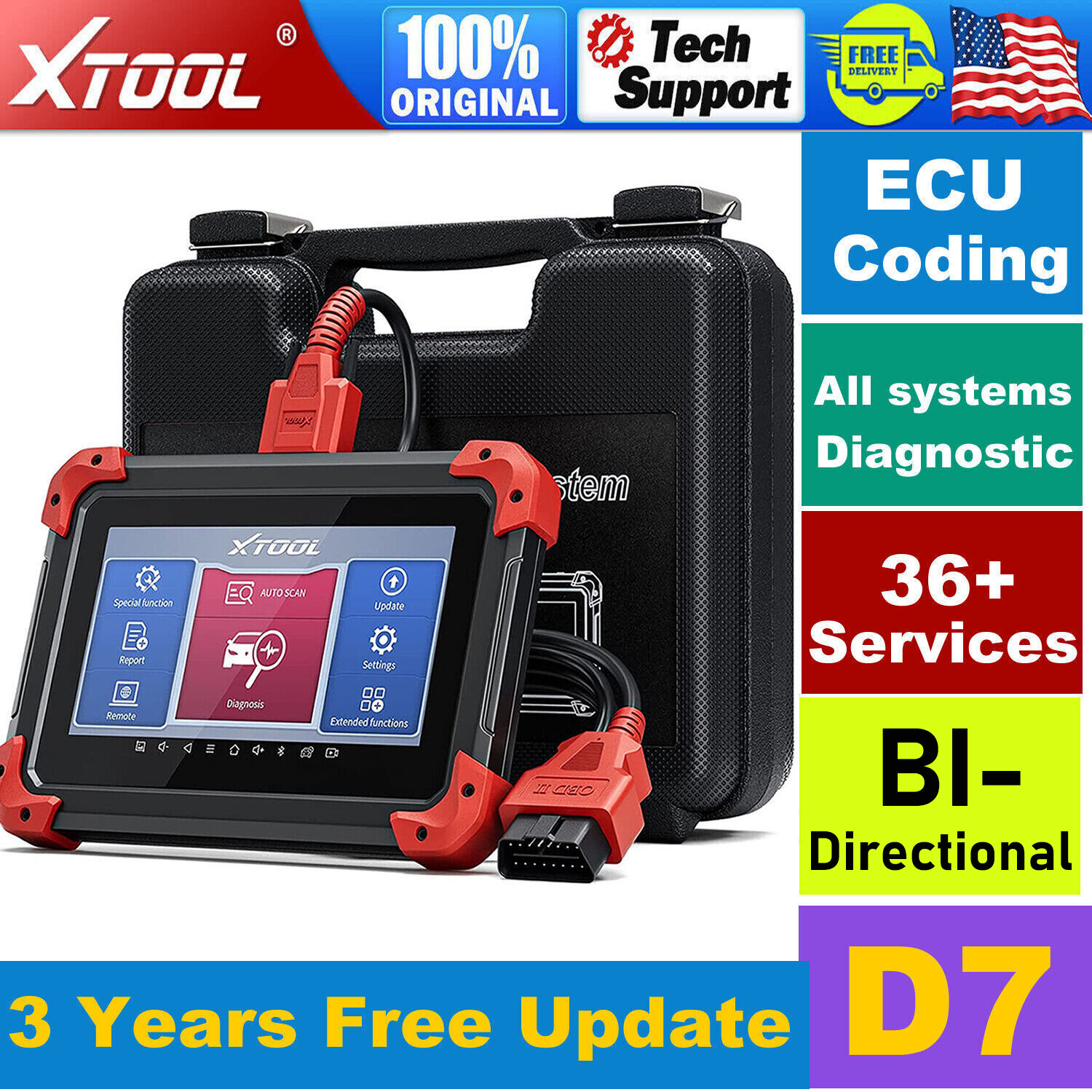 XTOOL D7 OBD2 Diagnostic Full Systems Scanner Bidirectional Code Reader Tool