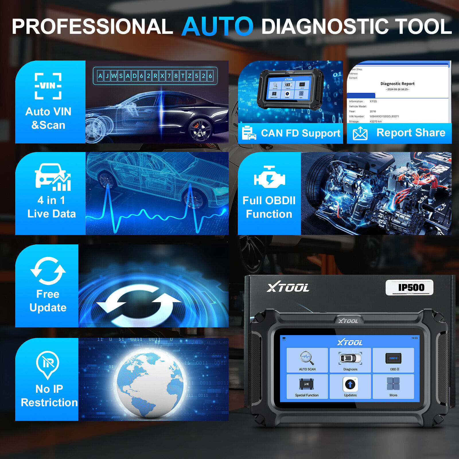 XTOOL IP500 For BMW OBD2 Scanner Diagnostic Tool ABS SRS DPF Oil Reset E.CU Code