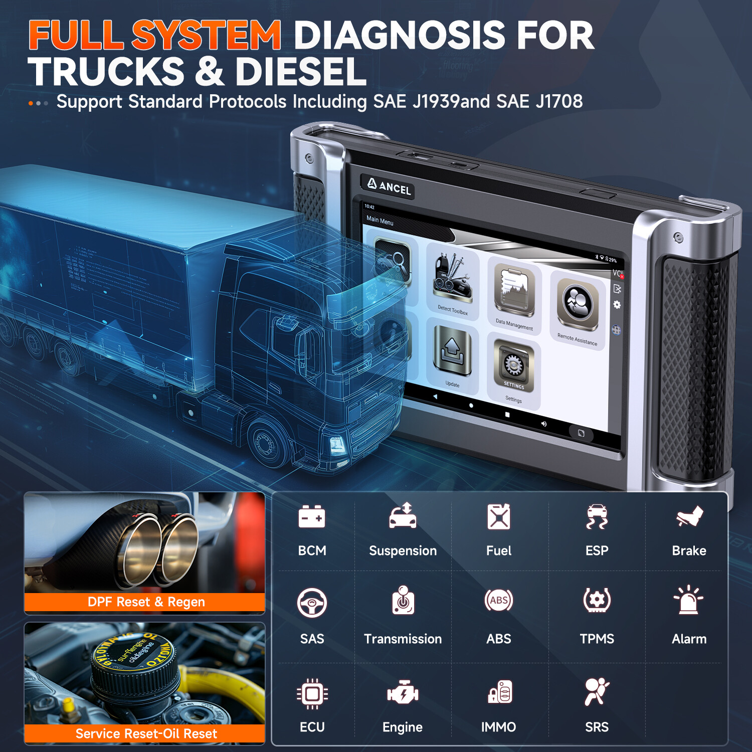 Commercial Diesel Heavy Duty Truck Scanner Diagnostic Tool DPF Regen Oil Reset