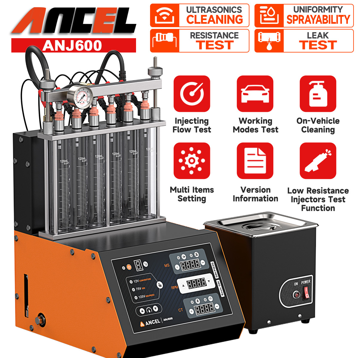 ANCEL ANJ600 Ultrasonic Fuel Injector Cleaner Tester GDI MPI Resistance Test