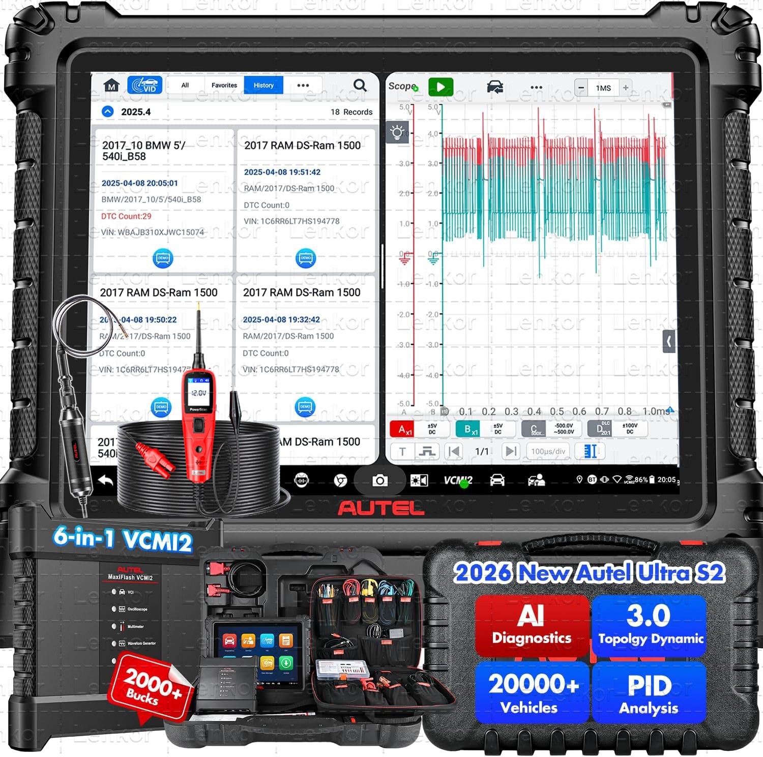 ⭐⭐⭐⭐⭐【2 Years Update】2026 Autel MaxiSYS Ultra S2 6in1 VCMI2 AI Scan 3.0 Topology