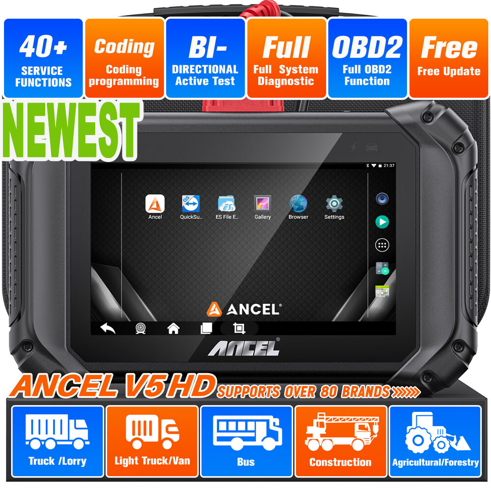 ANCEL V5 HD Vehicle Heavy Duty ECU Coding BI-Directional OBD2 Diagnostic Tool