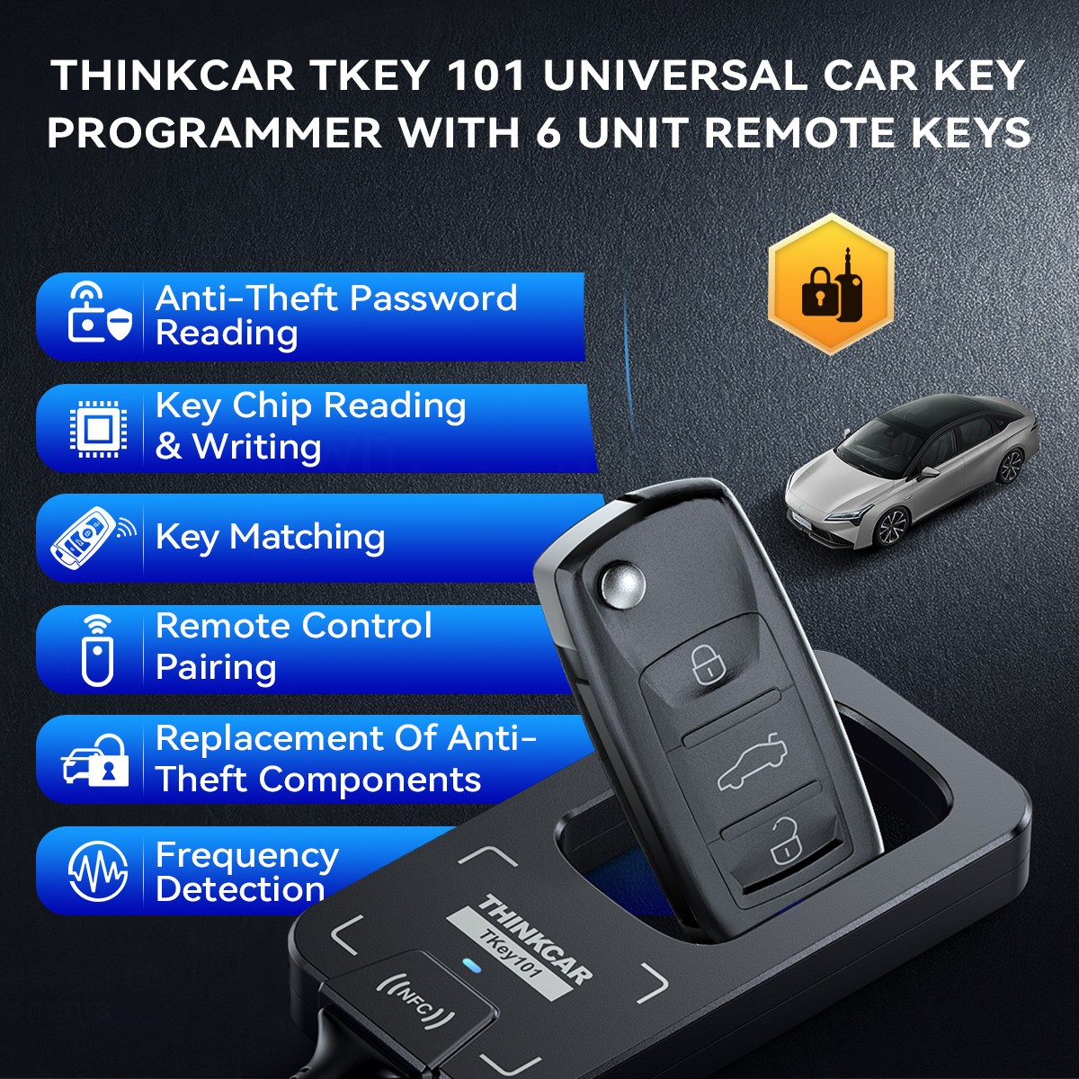 THINKCAR TKEY101 Universal Car IMMO Key Programmer 6 Remote Keys For 689BT 892BT