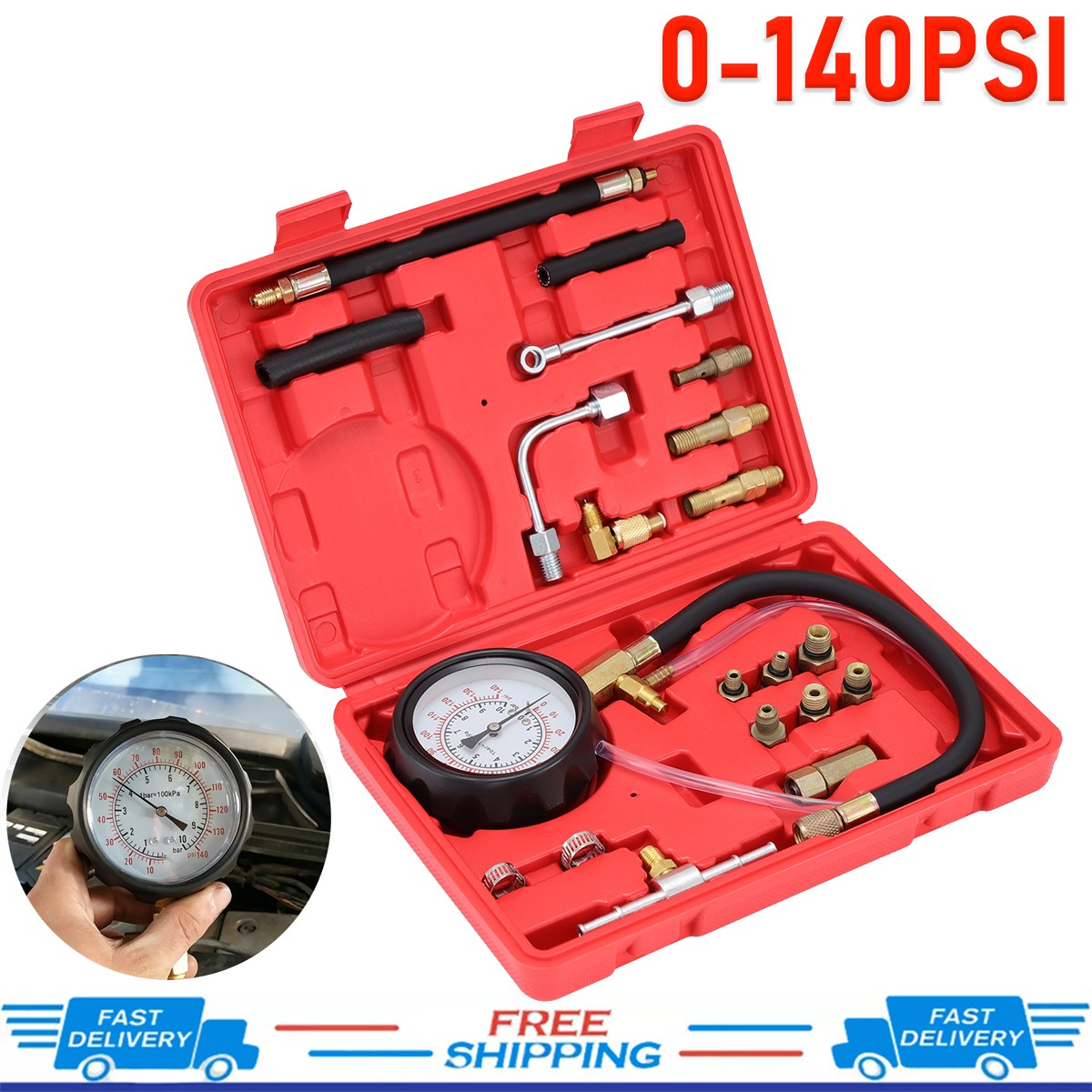0-140PSI Fuel Injection Pump Pressure Tester Injector Pump Pressure Gauge Kit