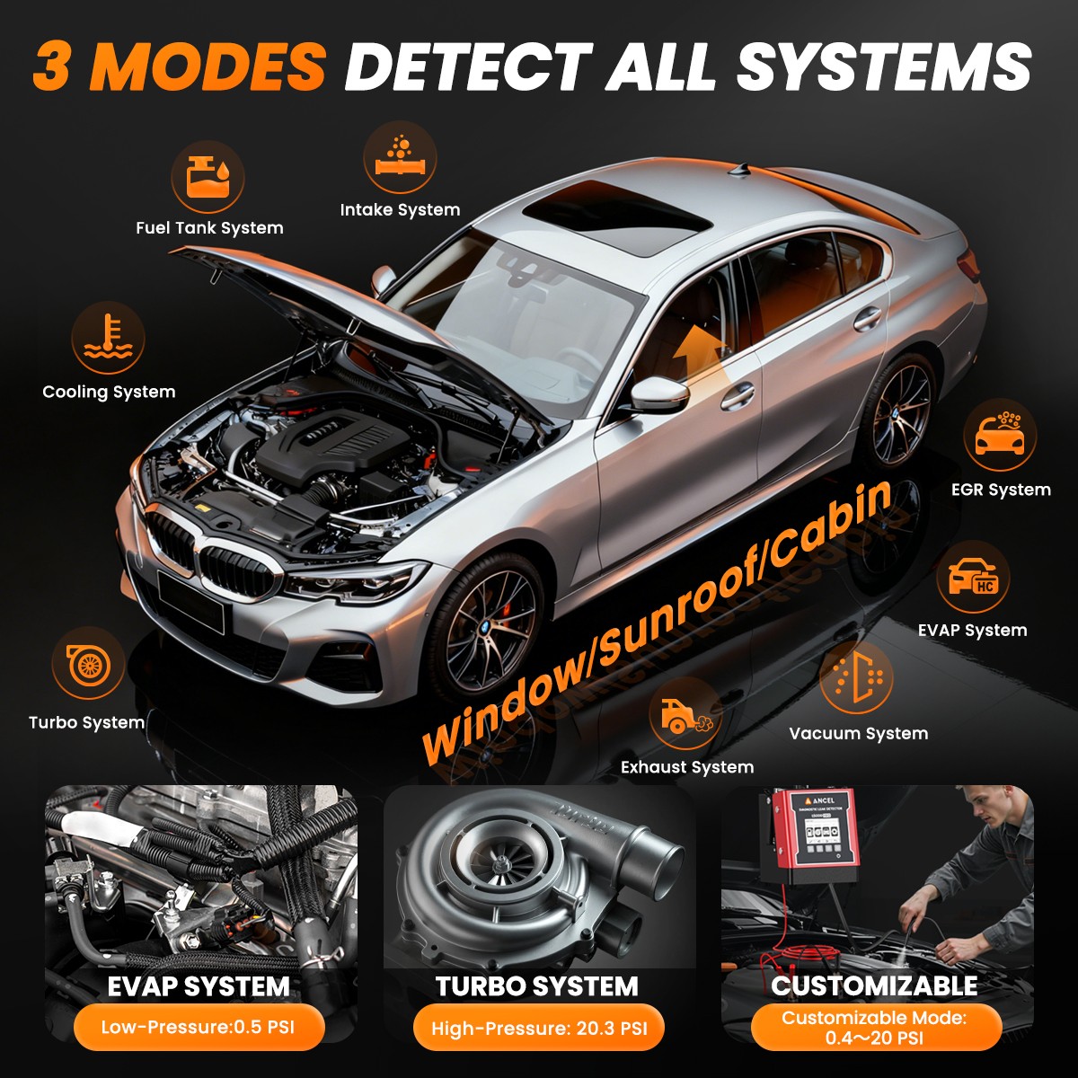 ANCEL Digital Dual Mode EVAP Smoke Machine Tester Turbo System Detector L5000PRO