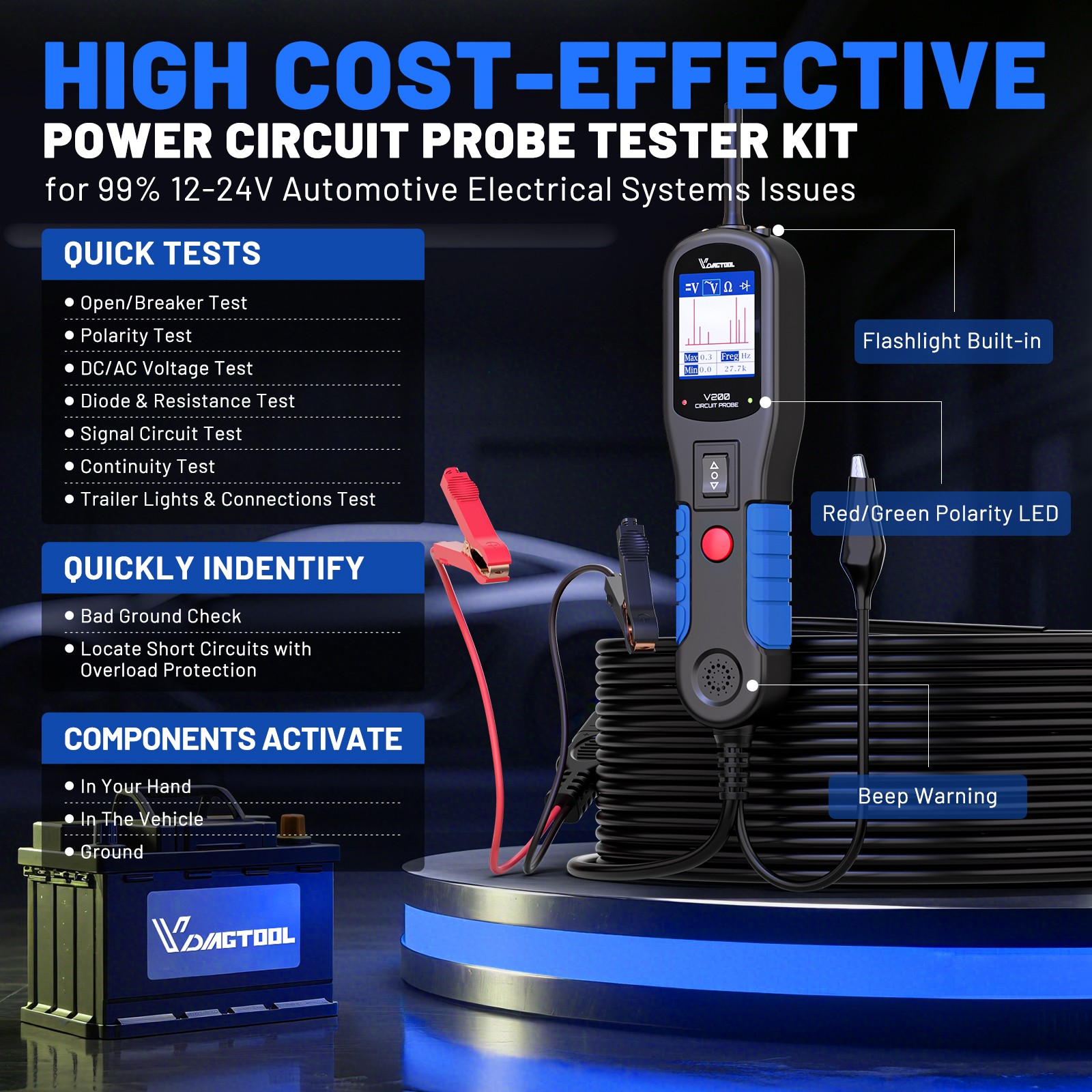VDIAGTOOL V200 Automotive Circuit Tester Power Circuit Probe Tester Diagnostic