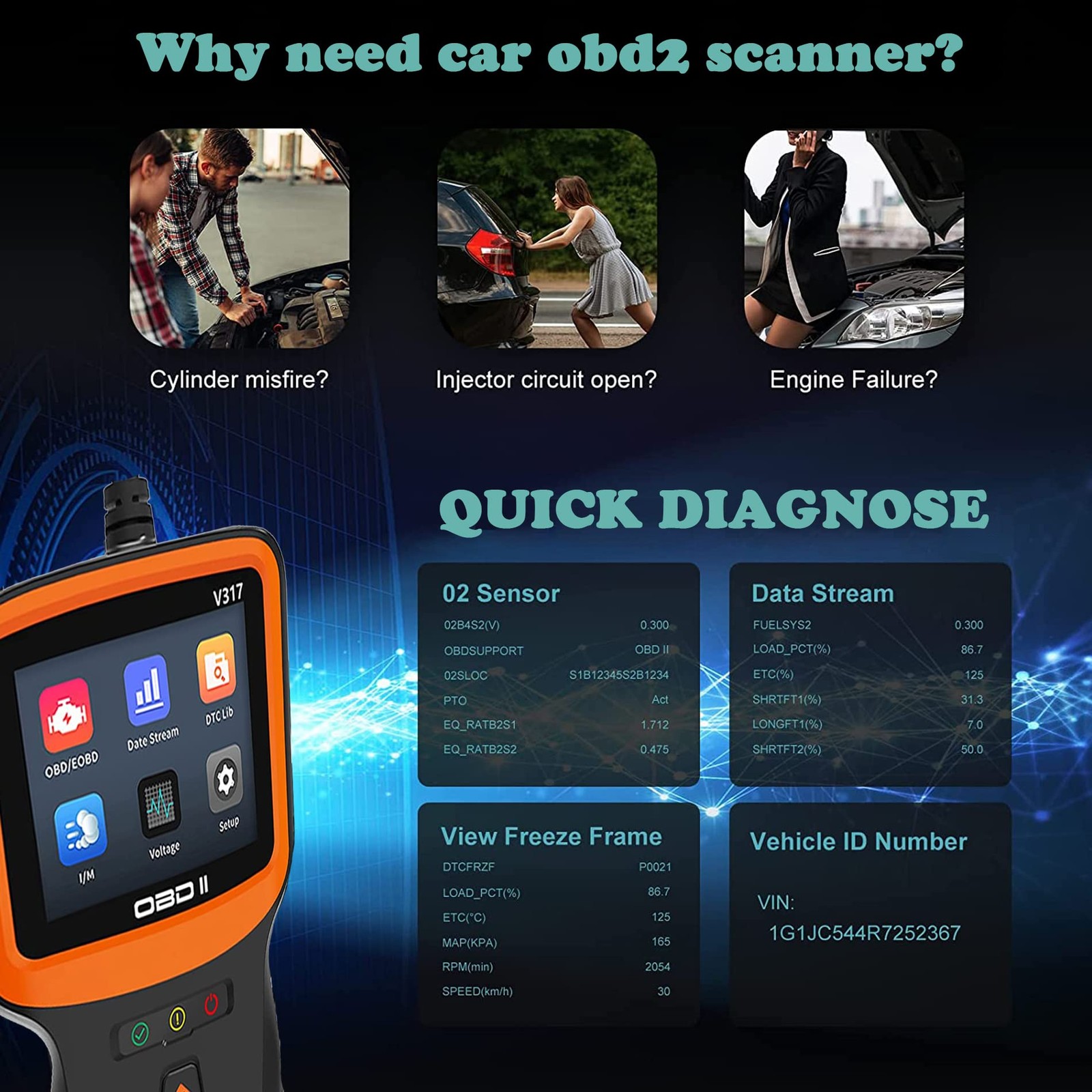 Check Engine Light Scanner OBD2 Code Reader Real-Time Graphs EVAP Voltage Tester