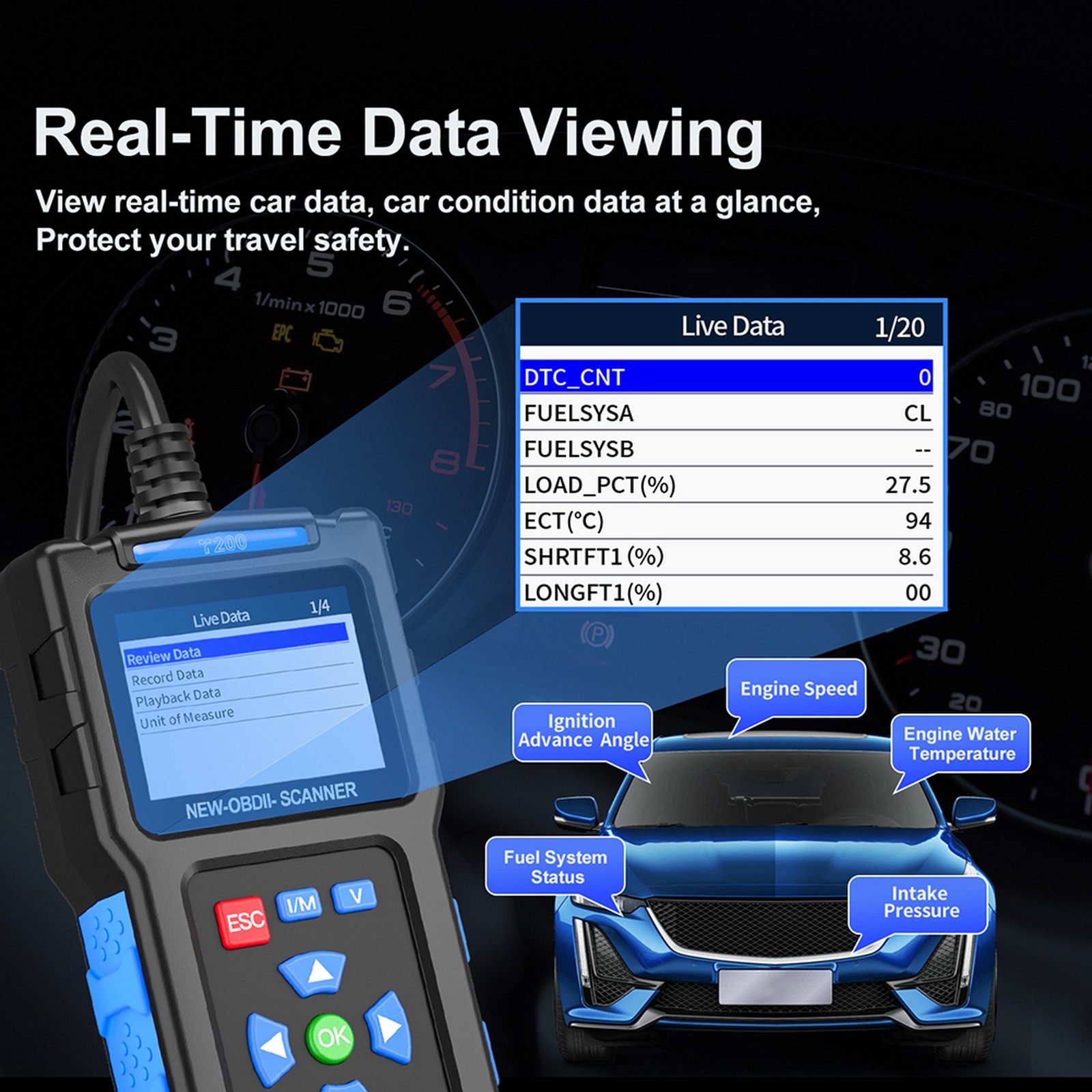OBD2 Car Full System Automotive Diagnostic Scan Tool Code Reader Device T200
