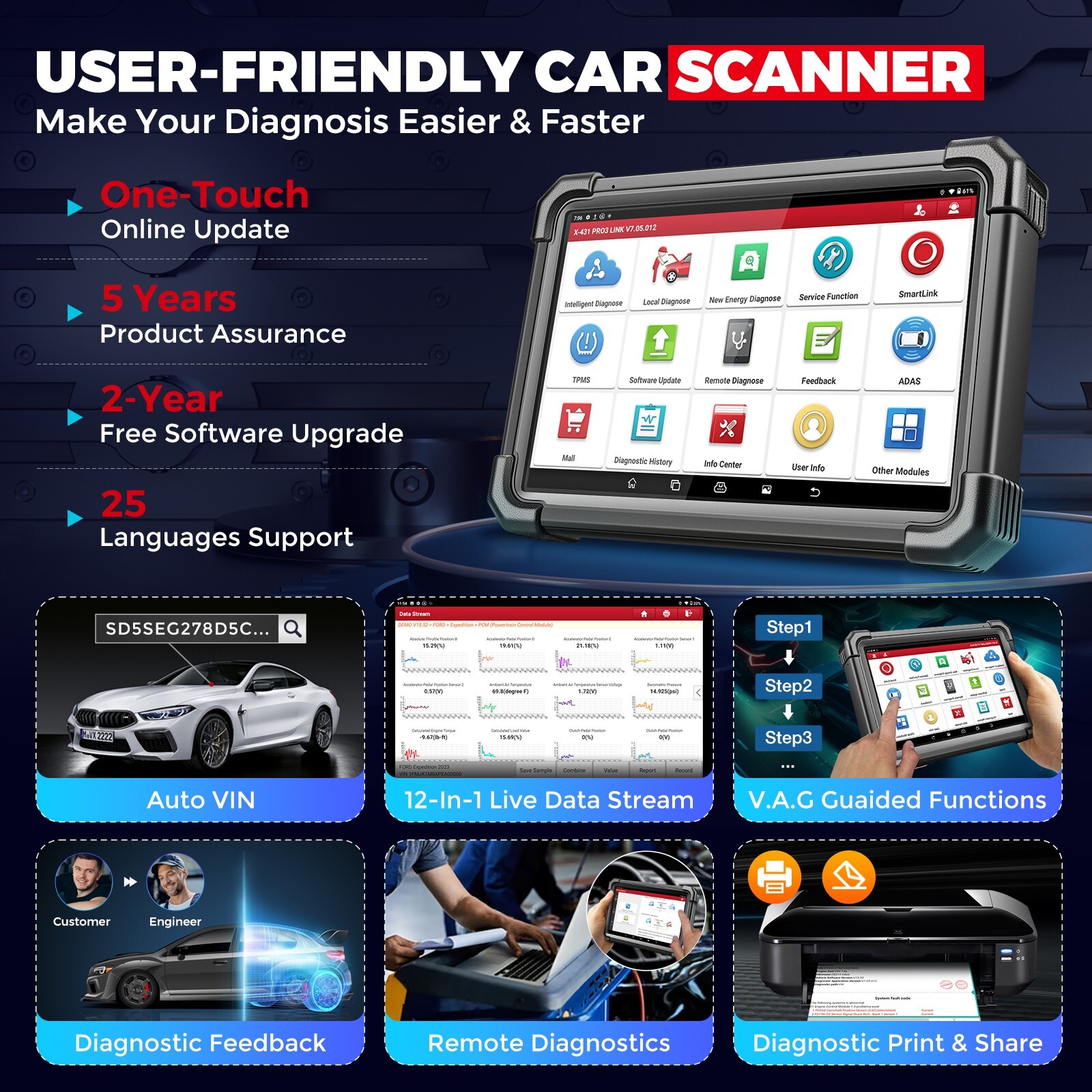 Launch X431 PRO3S+ SmartLink HD FOR 12V/24 V Car Bi-directional Scanner J2534